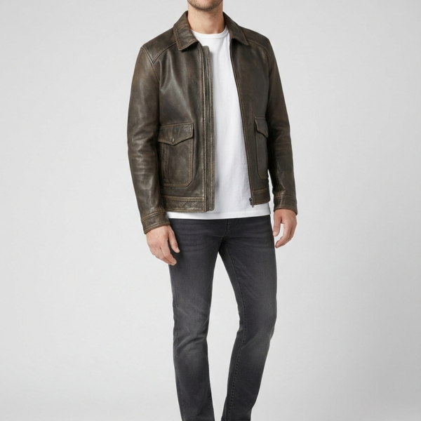 Premium Vintage Leather Jacket  Classic Brown