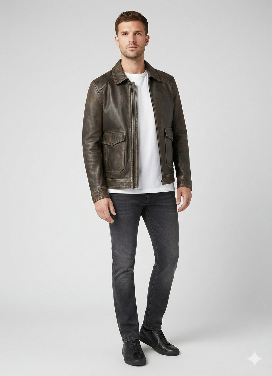 Premium Vintage Leather Jacket Classic Brown