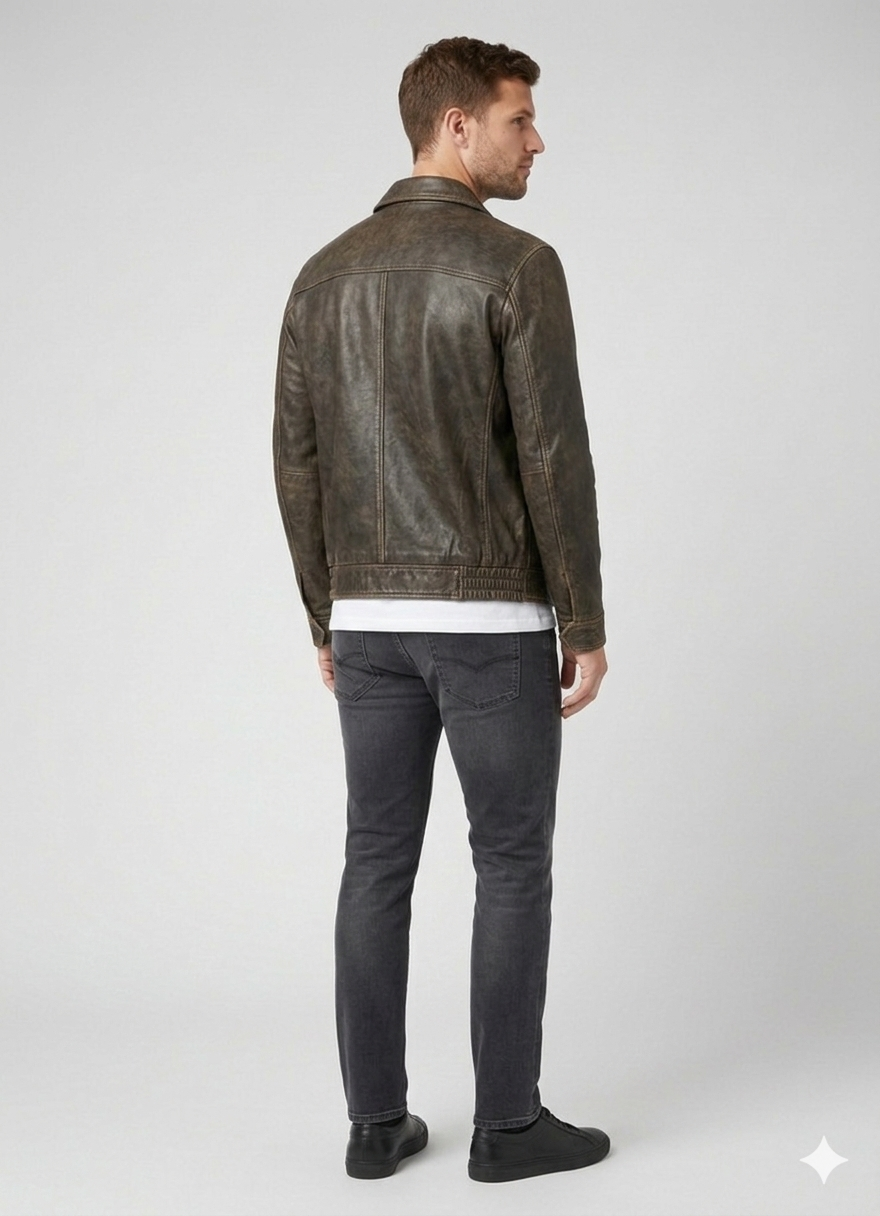 Premium Vintage Leather Jacket Classic Brown - Image 2